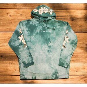 Civil Regime Aqua Marble Rose Hoodie Men's Size L Tie Dye Embroidered Flowers